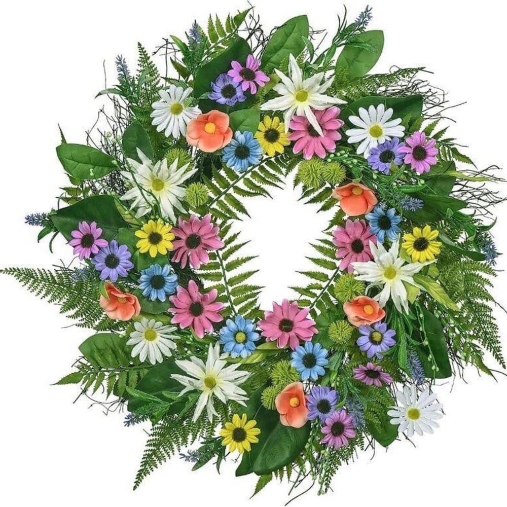 Valery Madelyn 24 Inch Summer Daisy Door Wreath, Outdoor Floral Spring Wreath